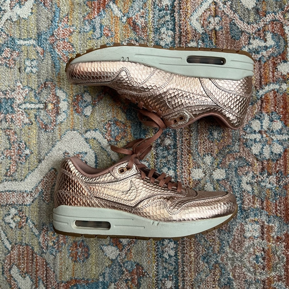 Nike Air Max Rose Gold Snakeskin Sneakers, US 7